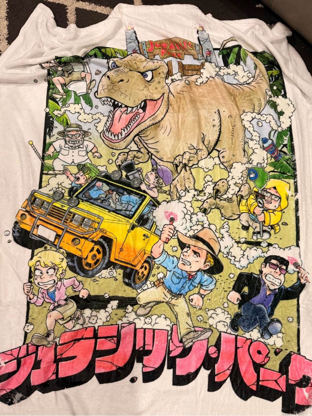 White Jurassic Park Graphic Throw Blanket